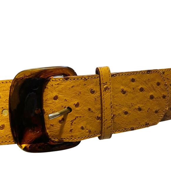 L. Chessler Women\'s Genuine Bonded Leather Ostrich Skin Belt Yellow One Size main image 9